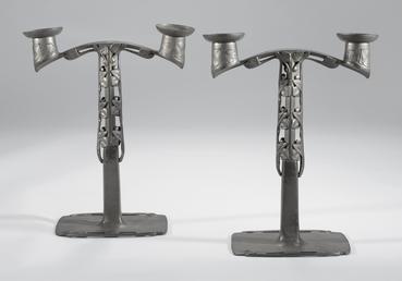 Liberty Tudric candlesticks designed by Archibald Knox