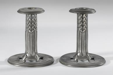 Liberty Tudric candlesticks designed by Archibald Knox