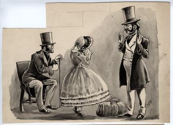 Weeping Victorian lady with two gentlemen