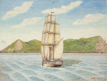 H.M.S. Bounty nearing Pitcairn