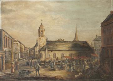Old St Matthew's Church with Market Stalls