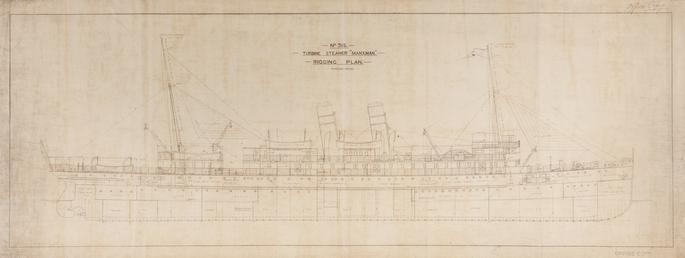 SS Manxman No.315. Turbine Steamer. Rigging plan.