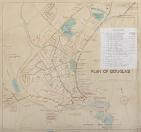 Plan of Douglas showing amenities and bus routes