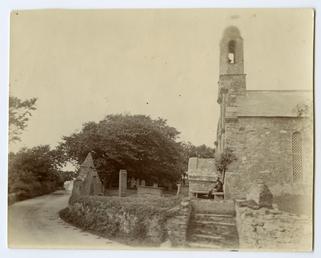 Ballaugh Old Church with seated figure