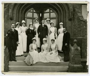 Noble's Hospital staff on the steps of the…