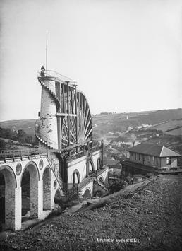 Laxey wheel from the north with café in…