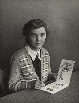 Margaret Curphey, seated with book in Ramsey Grammar…