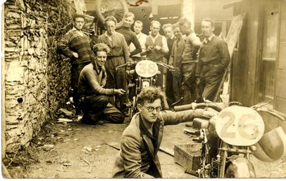 Douglas Pirie and 'The Gang' outside the garage…