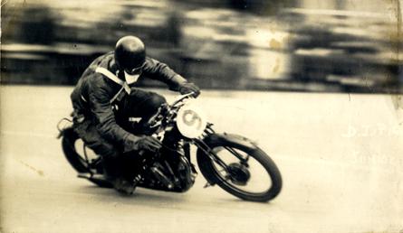 Douglas Pirie in action riding a Velocette, winner…
