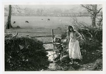 Girl in peasant dress at Claughbane, Ramsey
