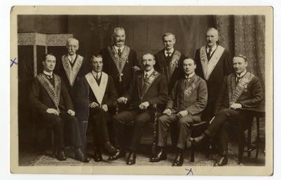 Group of masons including George Albert Kissack (seated…