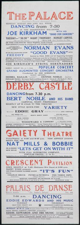 Variety bill for acts appearing at The Palace,…