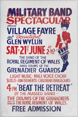 Illustrated poster advertising 'Military Band Spectacular and Village…
