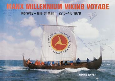 Poster showing Odin's Raven under full sail during…