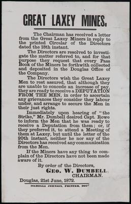 Great Laxey Mines notice notifying miners that directors…
