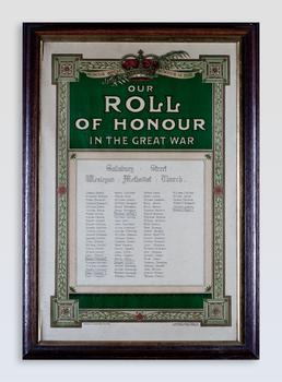 Framed Roll of Honour scroll from Salisbury Street…